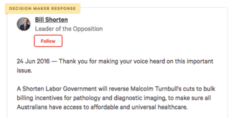 bill shorten petition response healthcare