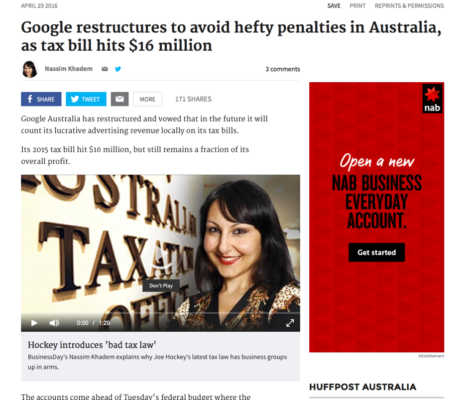 google avoids paying tax in australia website screen shot