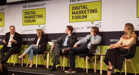 Dan Gregory (Impossible Institute), Kate Morris (Adorebeauty), Jackson Hewett (The Australian), Justin Dry (Vinomofo) and Naomi Shepherd (Facebook).