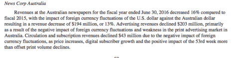 The disclosure in the News Corp annual report