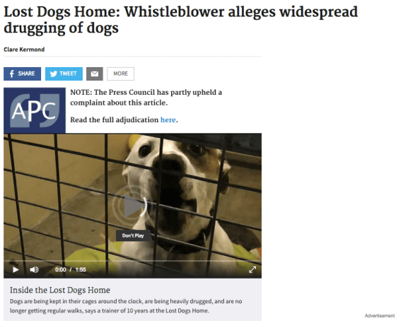 Press Council censures The Age for Lost Dogs Home report, ruling it was misleading and unfair