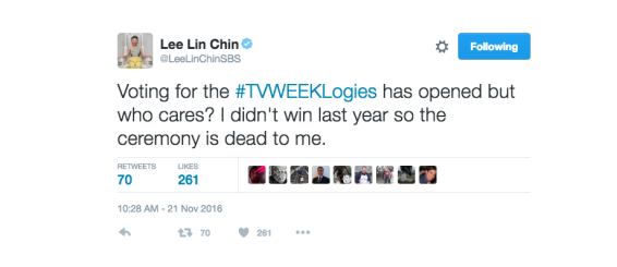 Lee Lin Chin wins the Logies