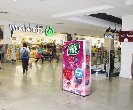 Massive scented Tic Tac boxes used to promote Berries flavour outside supermarkets
