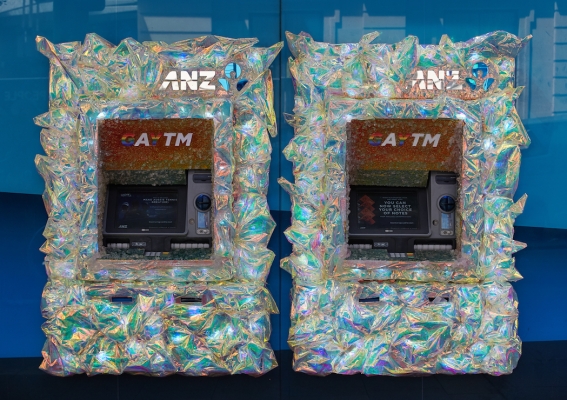 Rainbow light reflectors surround ANZ’s ATMs for Mardi Gras celebrations