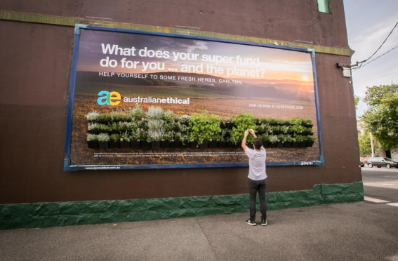 Herb garden grows from billboard in Australian Ethical campaign
