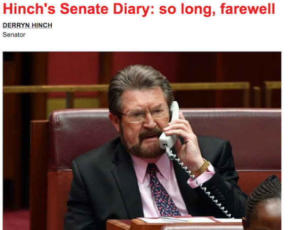 Senator Derryn Hinch quits Crikey column