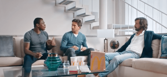 Uber Eats driver and soccer player Marcel Desailly persuades Andrea Pirlo to support Australia in World Cup