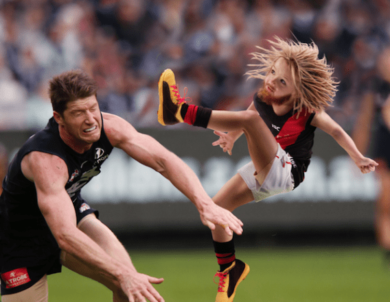 Kids inserted into highlights from AFL games in 2018’s Mini Legends campaign