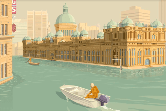 350.org shows iconic landmarks in a climate change future