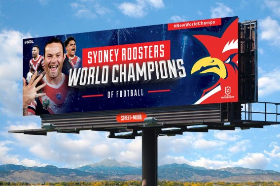 Sydney Roosters take out billboards in US claiming they are ‘World champions of football’ ahead of Super Bowl