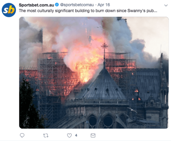 Sportsbet removes joke about Notre Dame fire