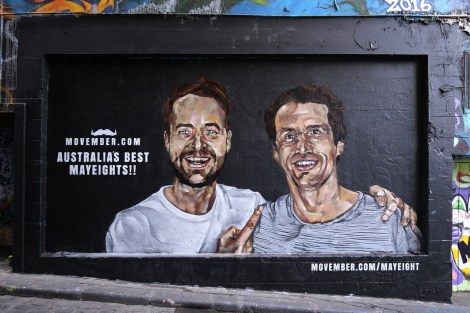 Movember Foundation reveals graffiti mural of Hamish and Andy for May Eight campaign