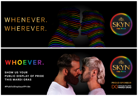 SKYN celebrates public displays of pride in OOH Mardi Gras campaign