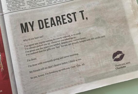 The Courier Mail’s breakup message from Charlotte revealed to be ad for telco Circles Life