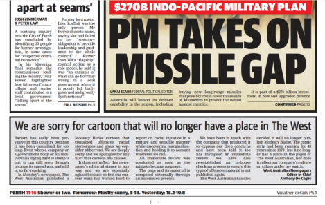 The West Australian issues front-page apology for publishing ‘abhorrent’ racist cartoon