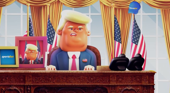 Cartoon Trump launches Sportsbet’s Trump Hub: ‘Which is a tremendous name by the way’