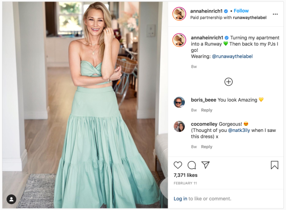 Anna Heinrich updates post for Runaway The Label to disclose paid partnership