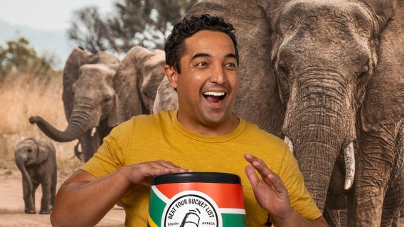 Man beats on a bucket in South African Tourism social campaign