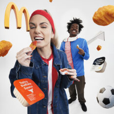 Woman and Man Eating New Spicy Buffalo and Truffle Mayo Sauces on McChicken Nuggets