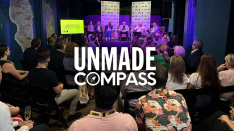 A panel discussion in a pub as part of the Compass event series